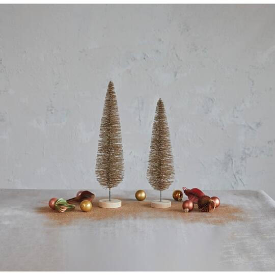 Hello Honey® 15" Gold Glitter Plastic Bottle Brush Tree with Wood Base
